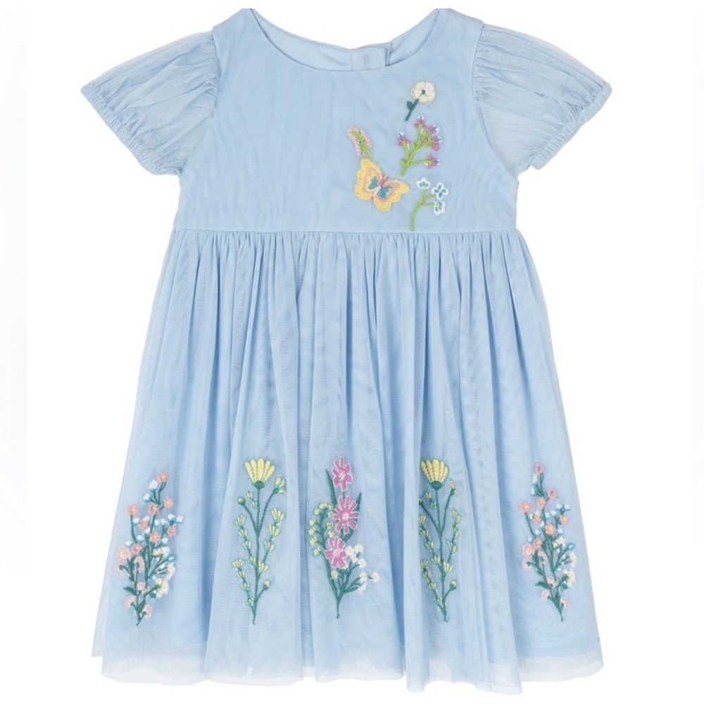 💐Beautiful blue tulle dress with embroidered flowers- spring floral dress